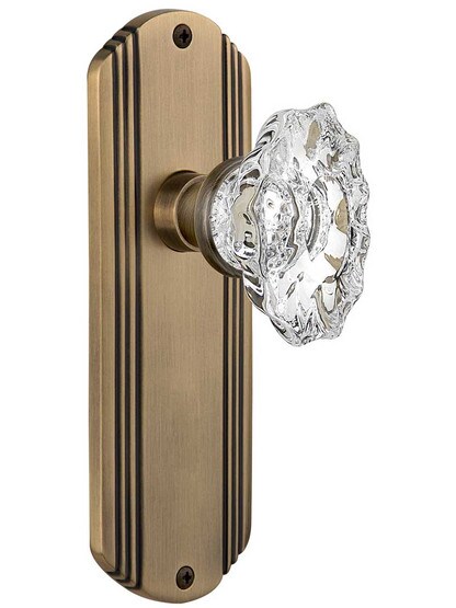 Streamline Deco Door Set with Chateau Crystal Glass Knobs in Antique Brass.